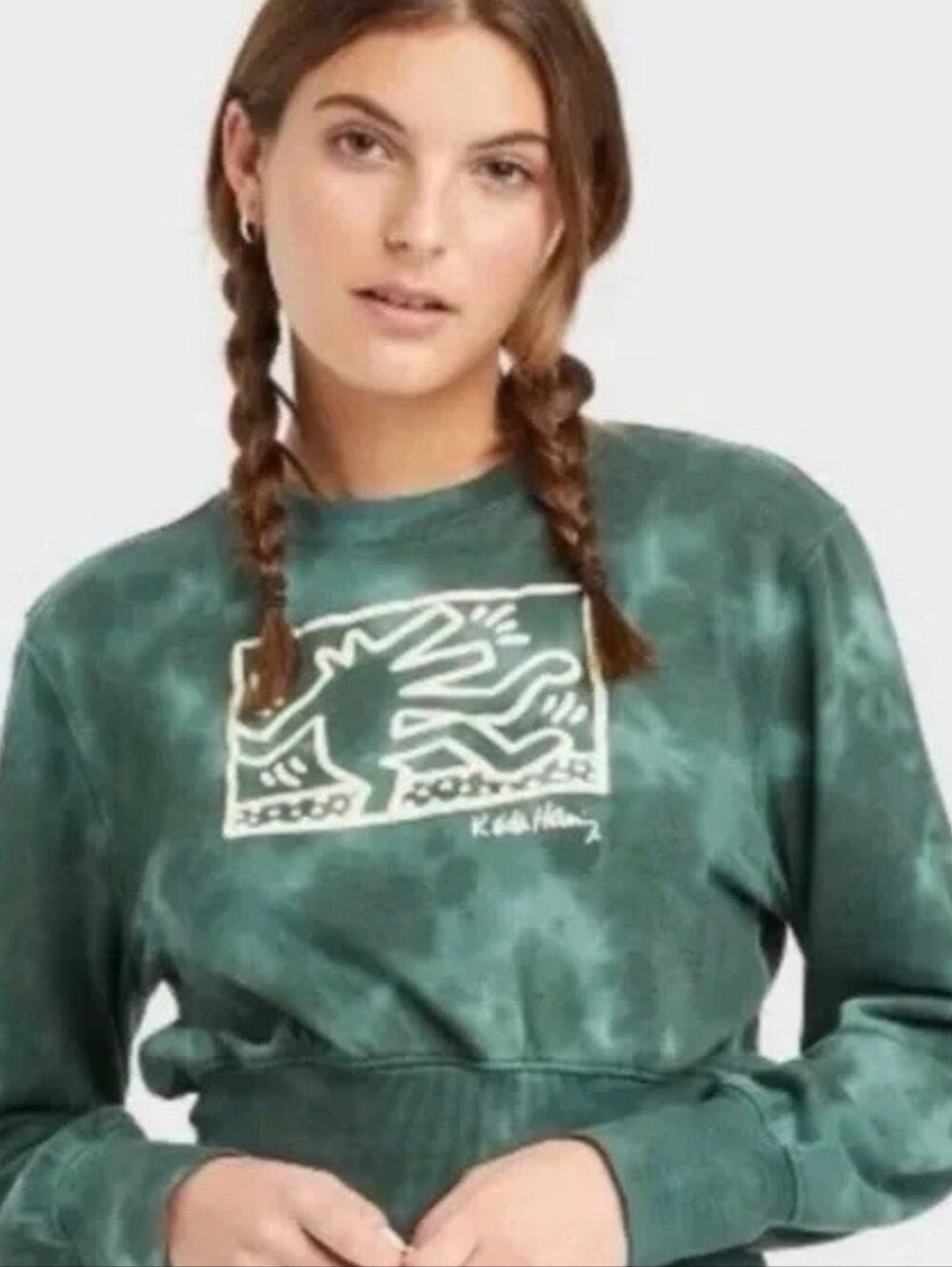 Keith Haring Graphic Green Tie-Dye Crewneck Sweatshirt XXL